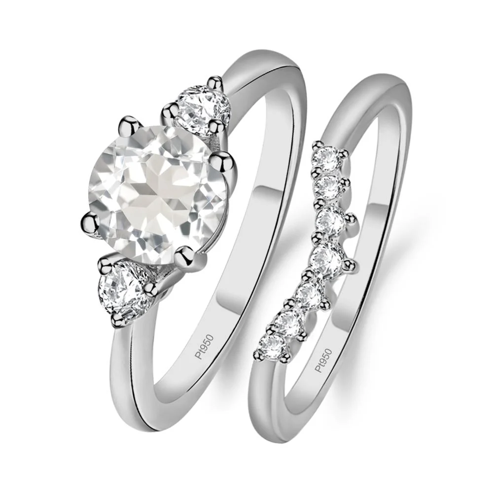 Round White Topaz Wedding Ring Set - Image 6