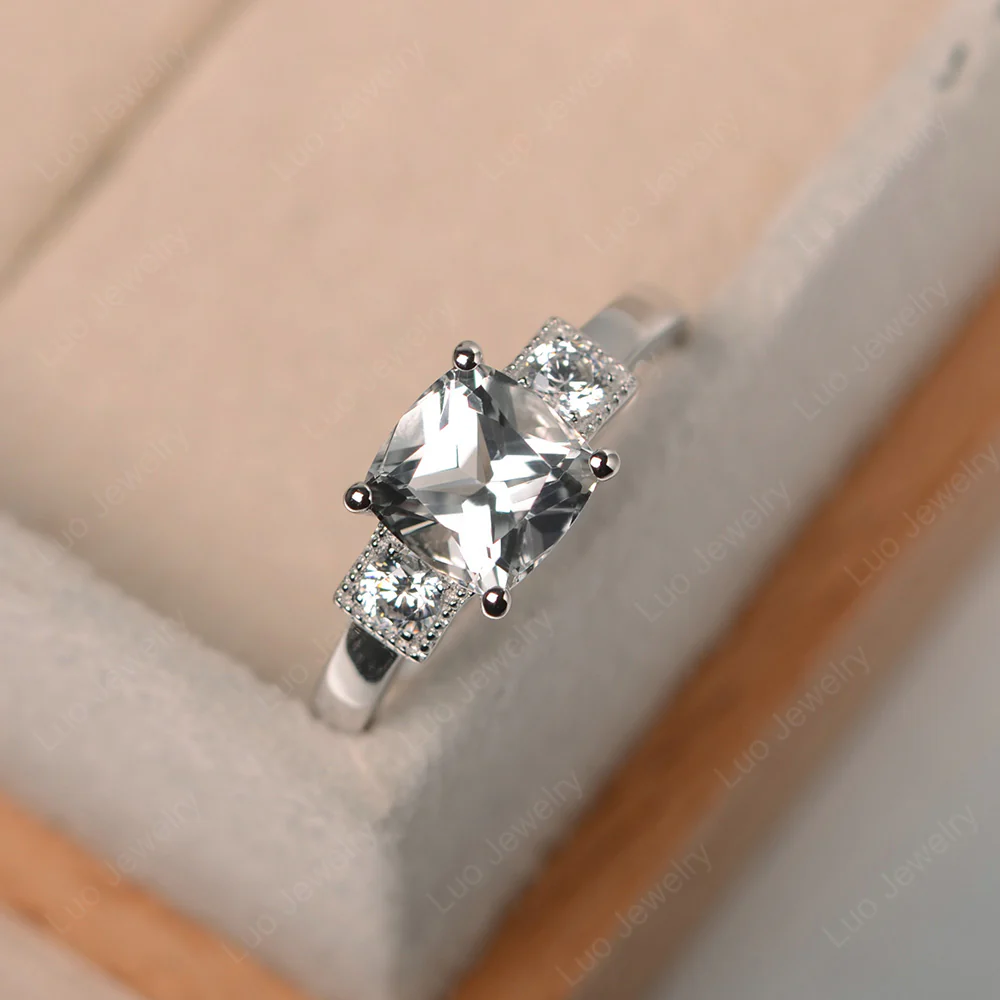 Cushion White Topaz Trilogy Ring - Image 2