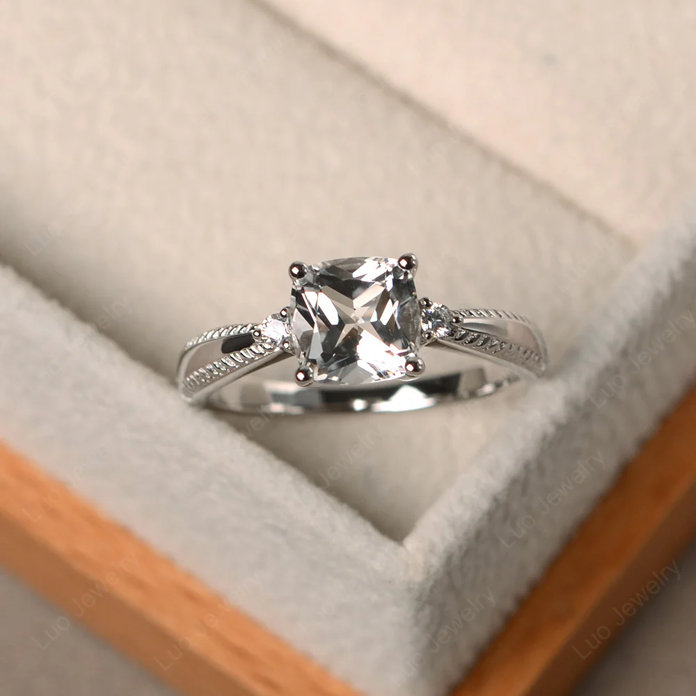 Cushion Cut White Topaz Engagement Ring