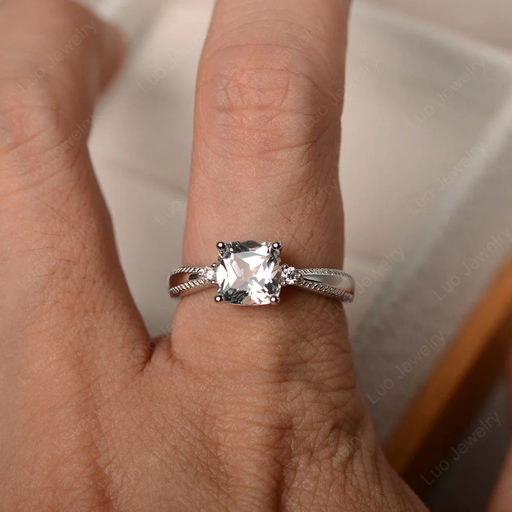 Cushion Cut White Topaz Engagement Ring - Image 3