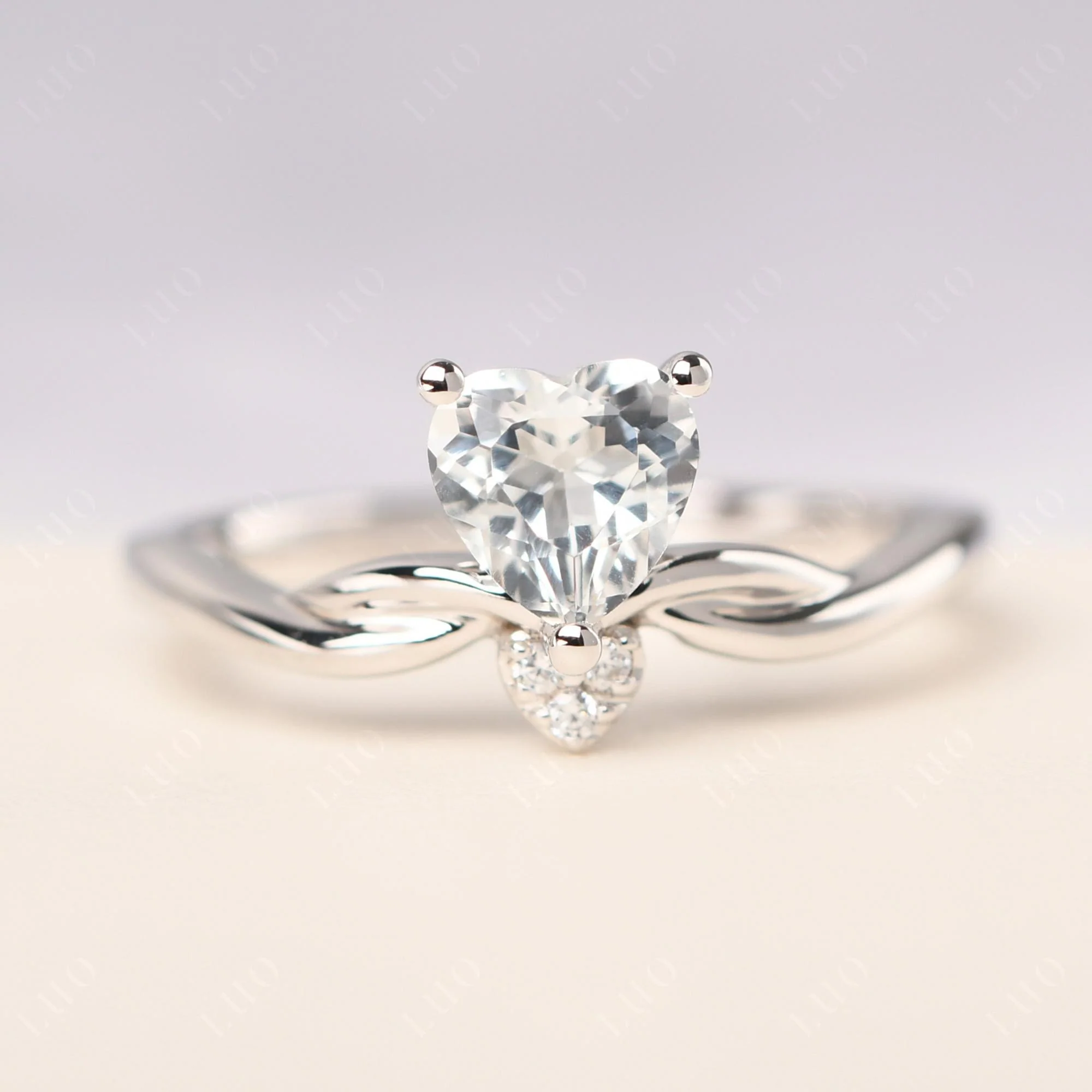 Dainty Twisted White Topaz Engagement Ring - Image 10