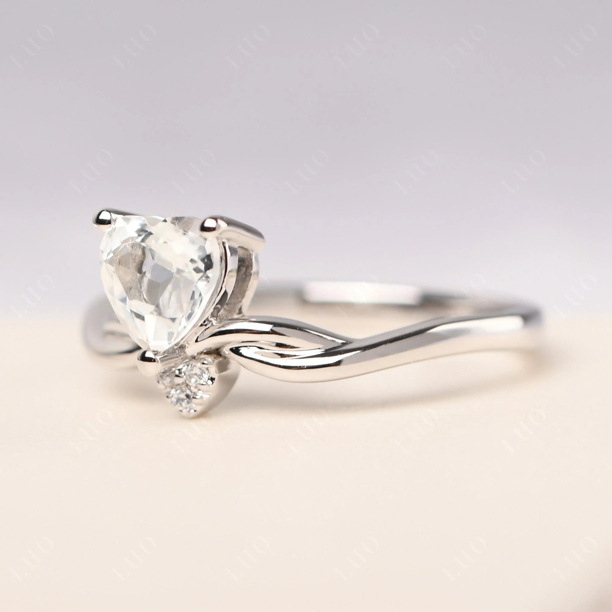 Dainty Twisted White Topaz Engagement Ring - Image 11