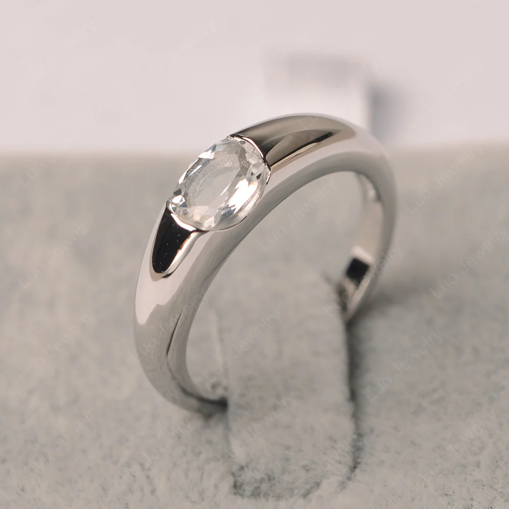 White Topaz Low Profile Oval Engagement Ring