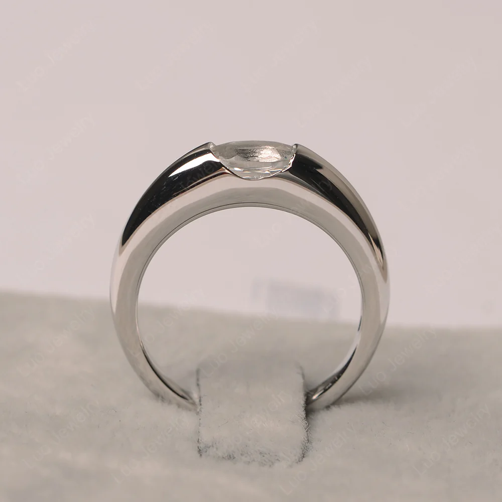 White Topaz Low Profile Oval Engagement Ring - Image 2