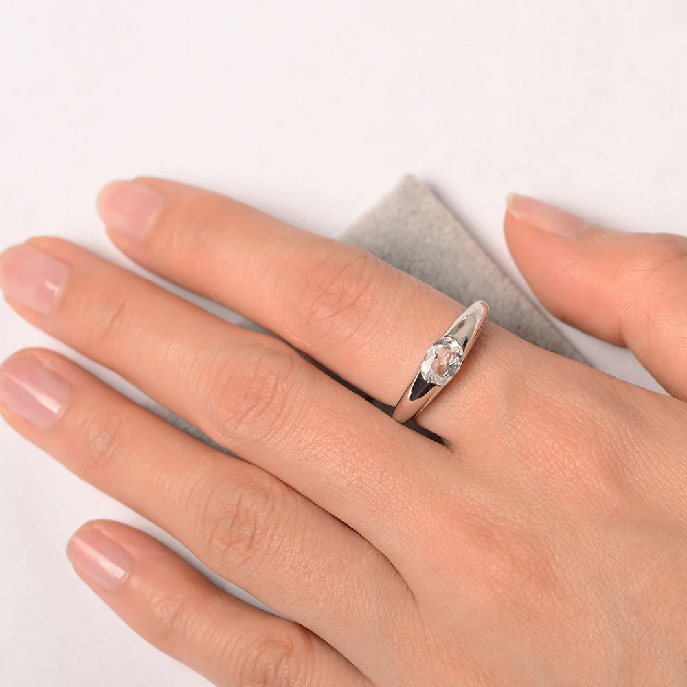 White Topaz Low Profile Oval Engagement Ring - Image 3