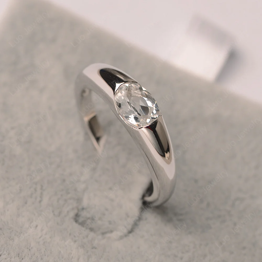 White Topaz Low Profile Oval Engagement Ring - Image 4