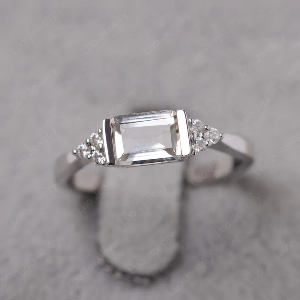 White Topaz East West Half Bezel Set Ring - Image 2