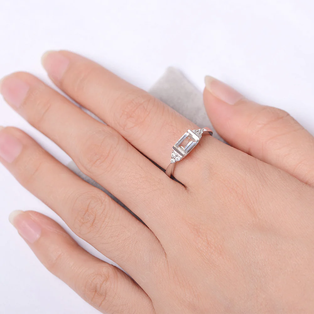 White Topaz East West Half Bezel Set Ring - Image 4