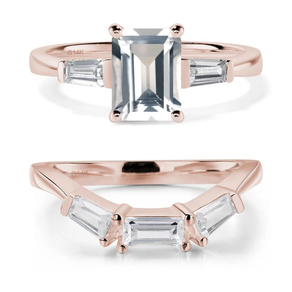 White Topaz Tapered Baguette Engagement Ring - Image 11