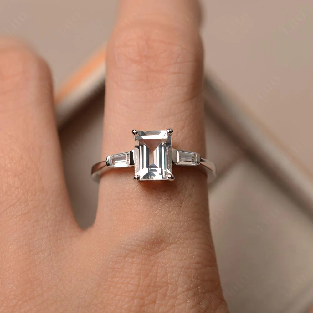 White Topaz Tapered Baguette Engagement Ring - Image 32