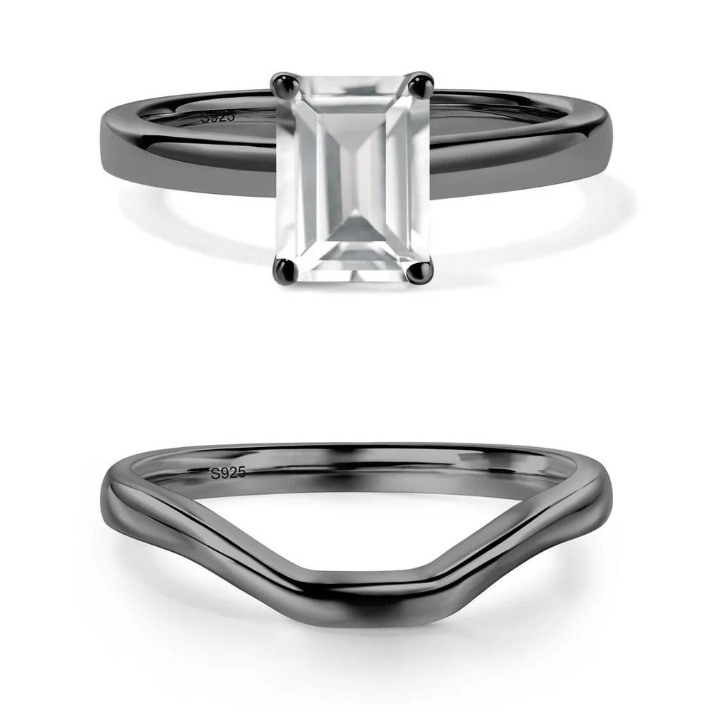 White Topaz Plain Band Solitaire Engagement Ring - Image 13