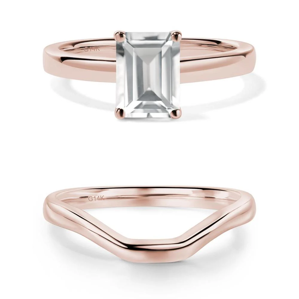 White Topaz Plain Band Solitaire Engagement Ring - Image 17