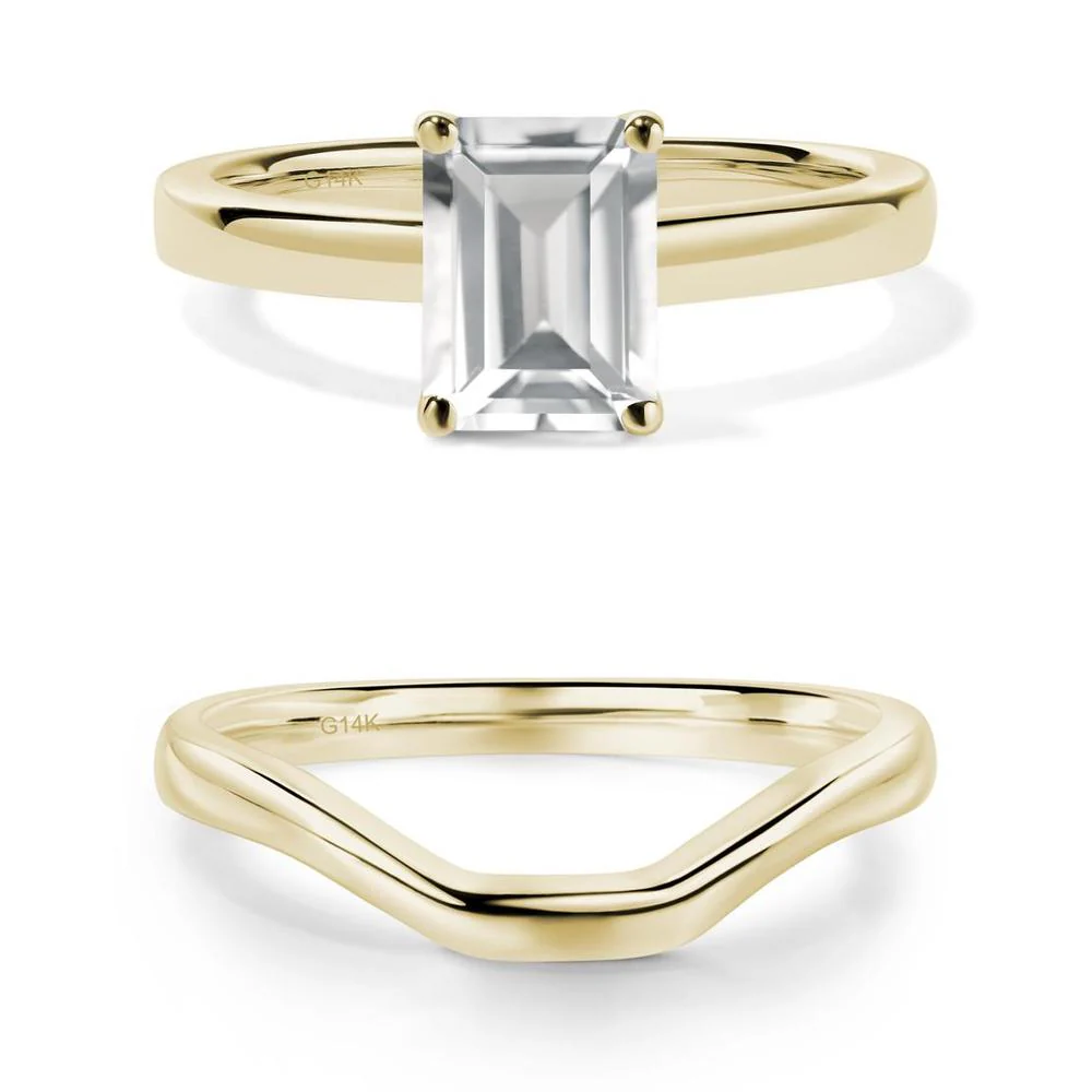 White Topaz Plain Band Solitaire Engagement Ring - Image 19