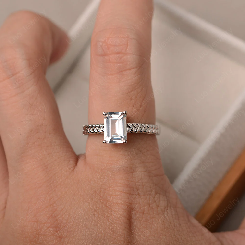 White Topaz Solitaire Woven Ring - Image 4