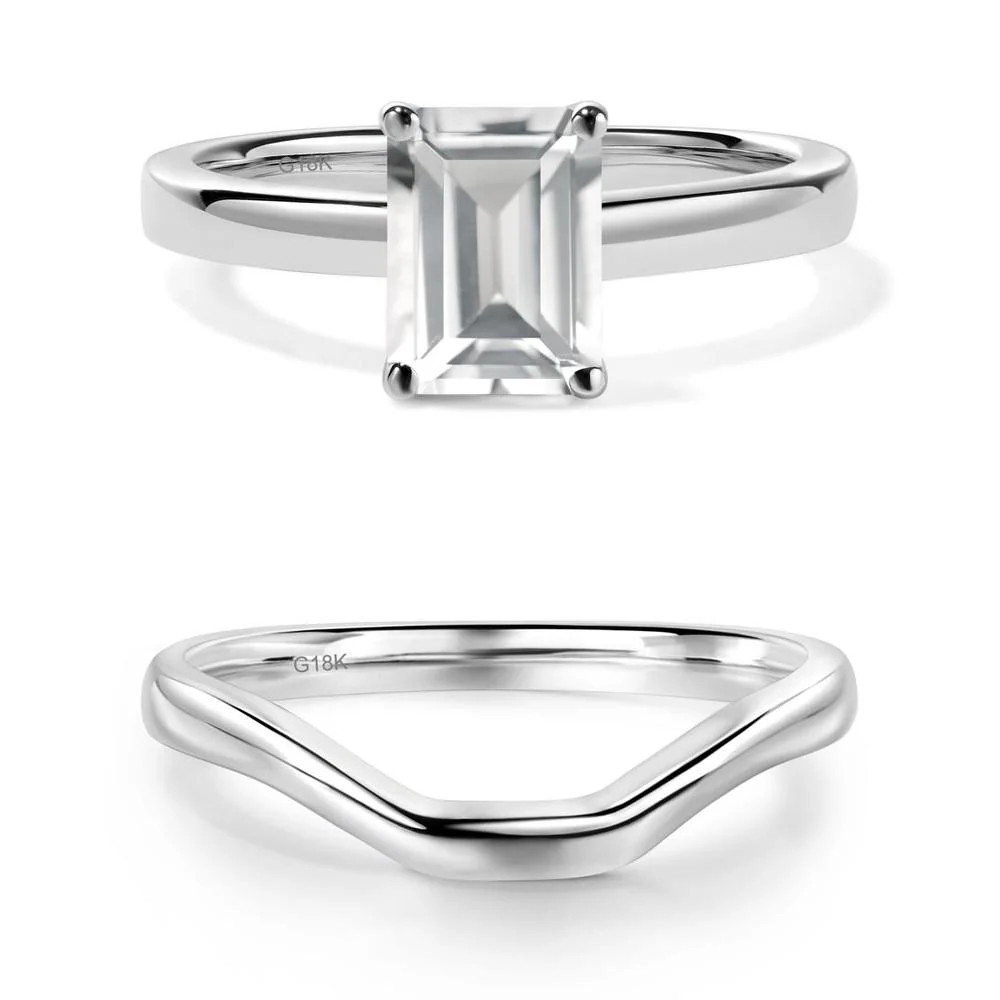 White Topaz Plain Band Solitaire Engagement Ring - Image 21