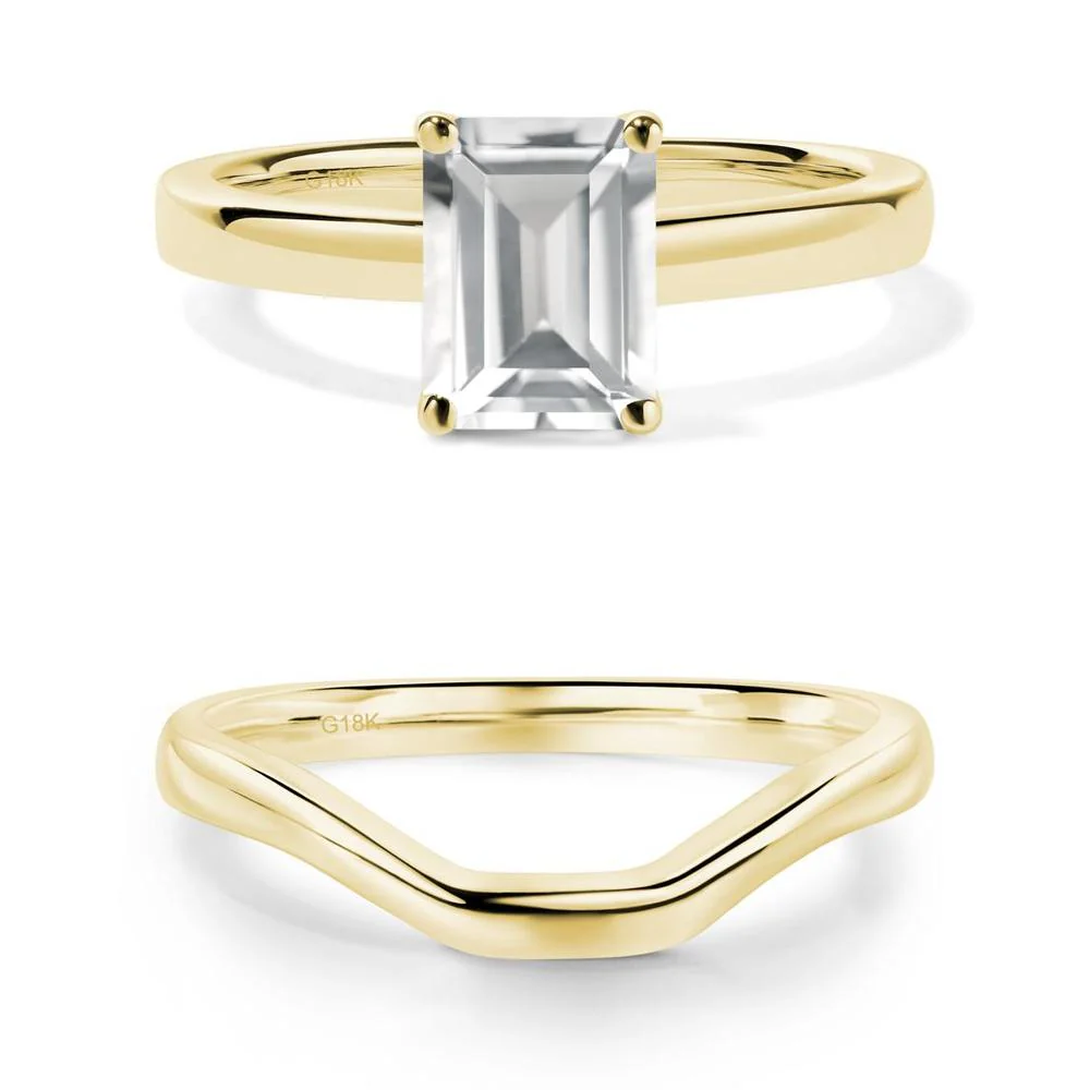 White Topaz Plain Band Solitaire Engagement Ring - Image 23