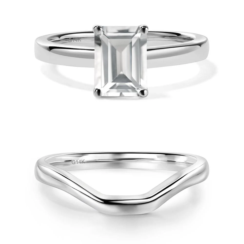 White Topaz Plain Band Solitaire Engagement Ring - Image 25
