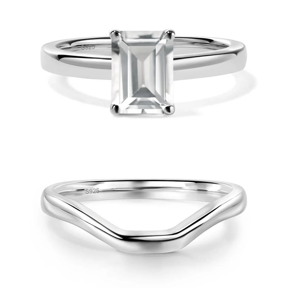 White Topaz Plain Band Solitaire Engagement Ring - Image 27