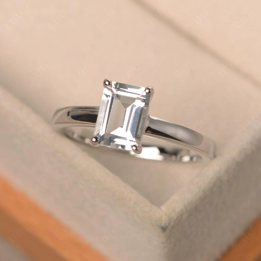 White Topaz Plain Band Solitaire Engagement Ring - Image 29
