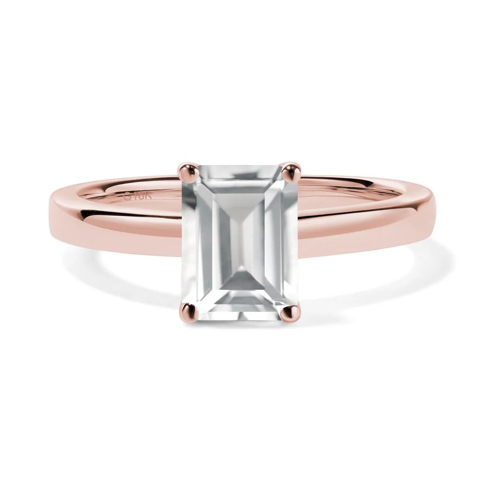 White Topaz Plain Band Solitaire Engagement Ring - Image 3