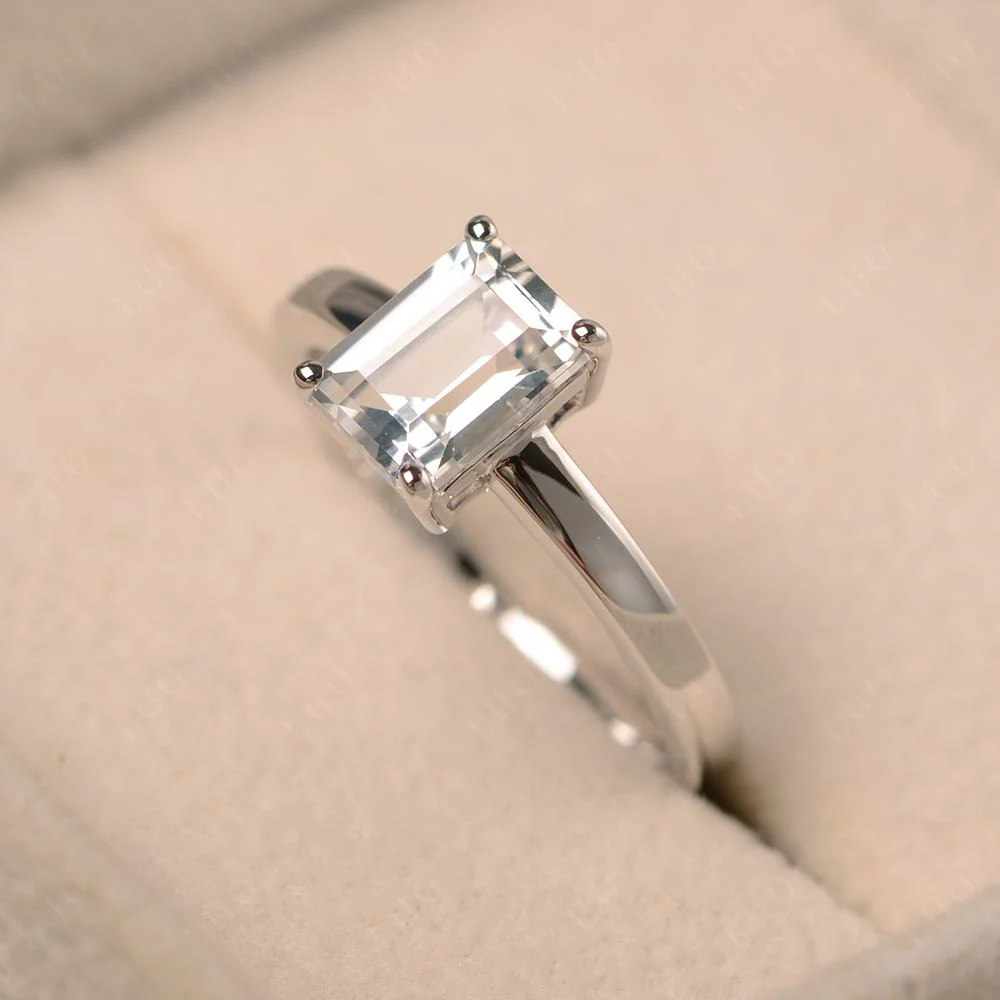 White Topaz Plain Band Solitaire Engagement Ring - Image 30