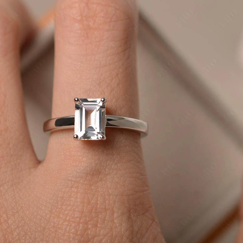 White Topaz Plain Band Solitaire Engagement Ring - Image 32