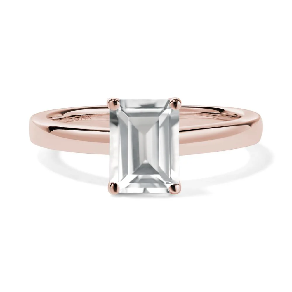 White Topaz Plain Band Solitaire Engagement Ring - Image 4
