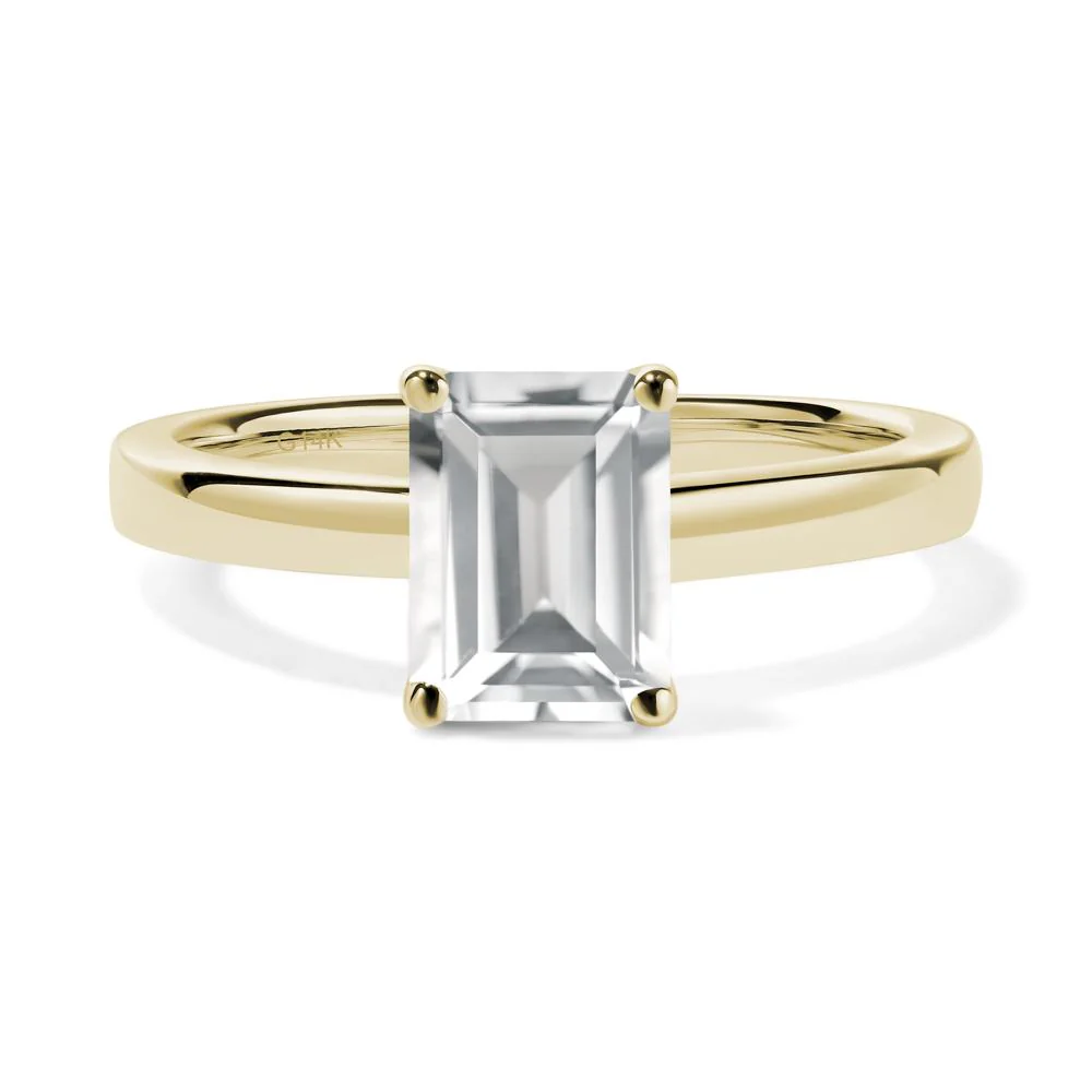 White Topaz Plain Band Solitaire Engagement Ring - Image 5