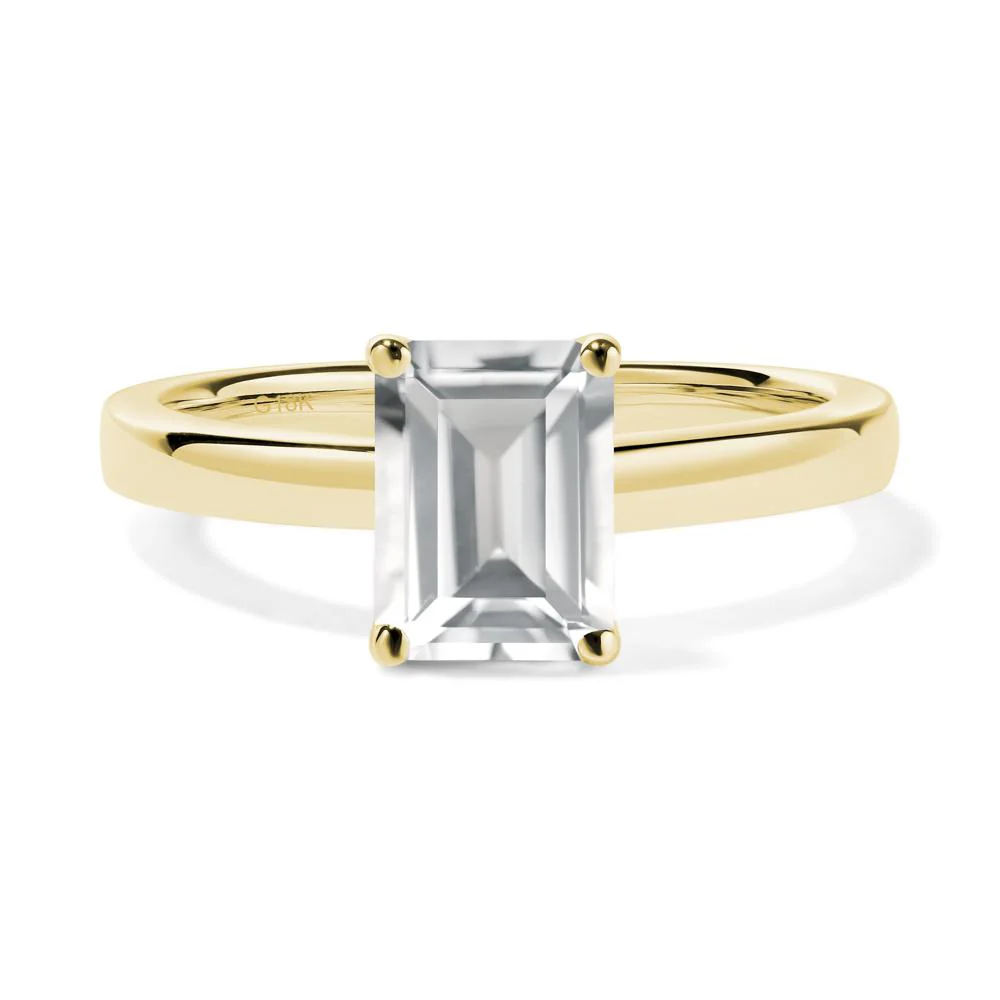 White Topaz Plain Band Solitaire Engagement Ring - Image 7