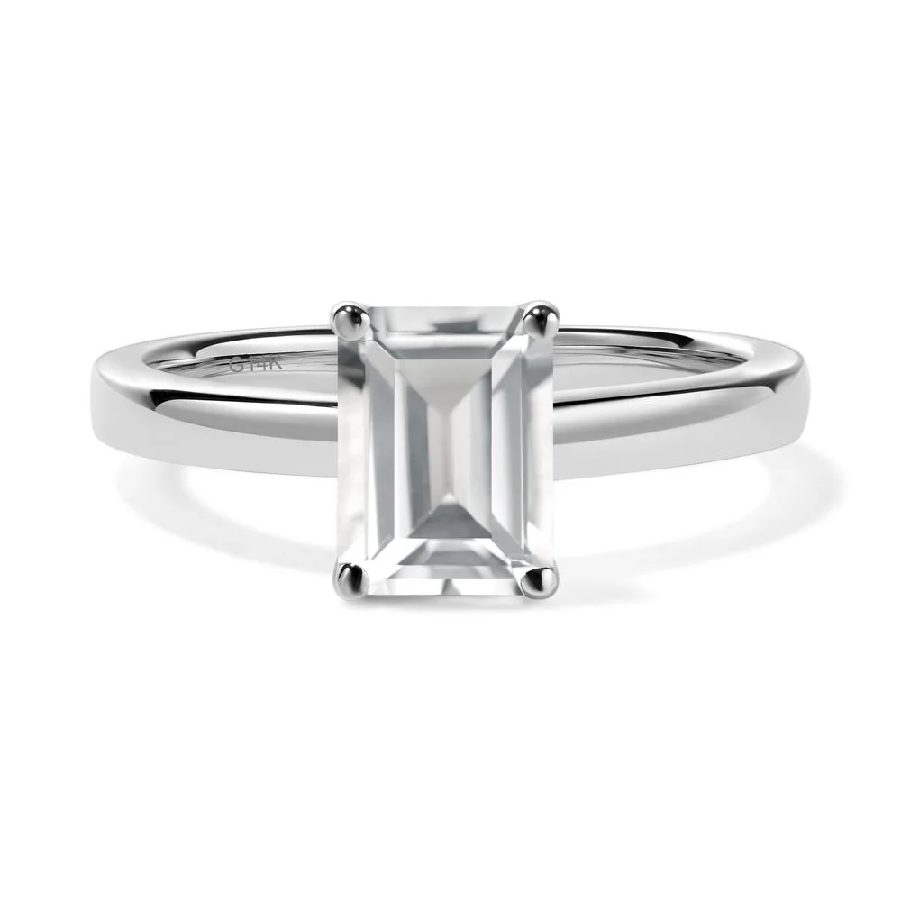White Topaz Plain Band Solitaire Engagement Ring - Image 8