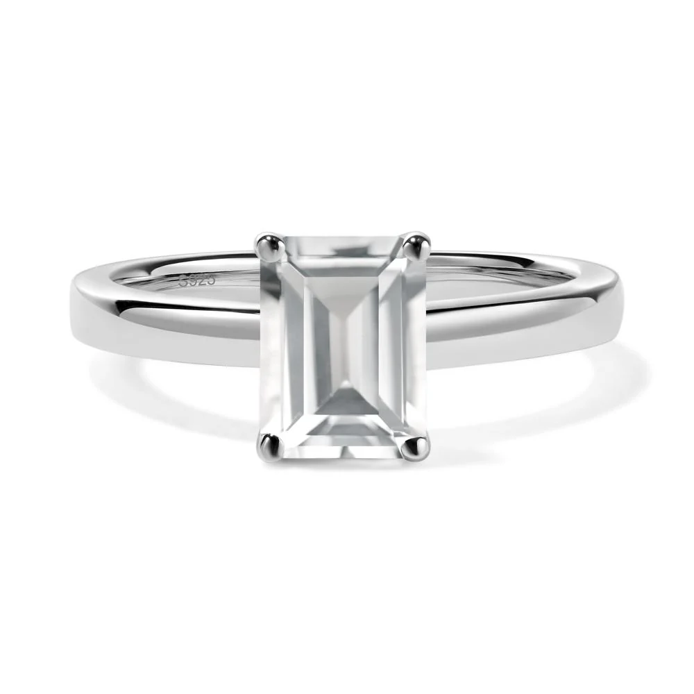 White Topaz Plain Band Solitaire Engagement Ring - Image 9