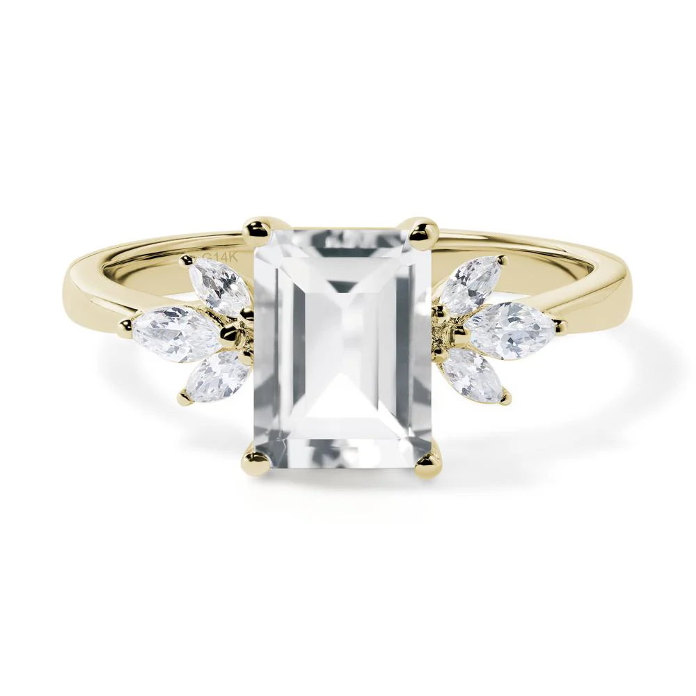 Sunburst Emerald Cut White Topaz Ring