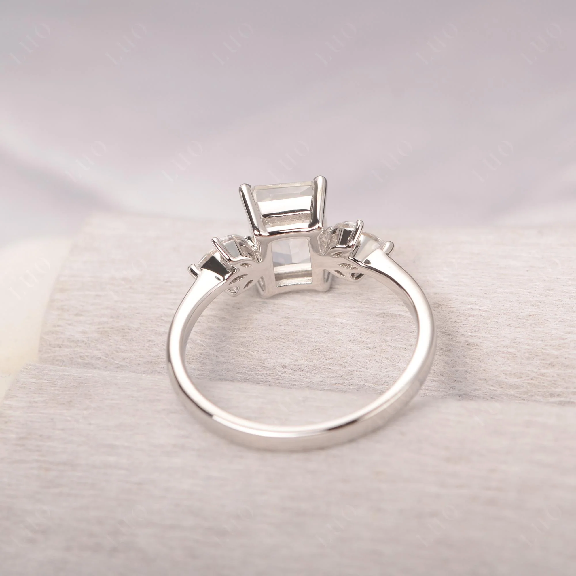 Sunburst Emerald Cut White Topaz Ring - Image 12