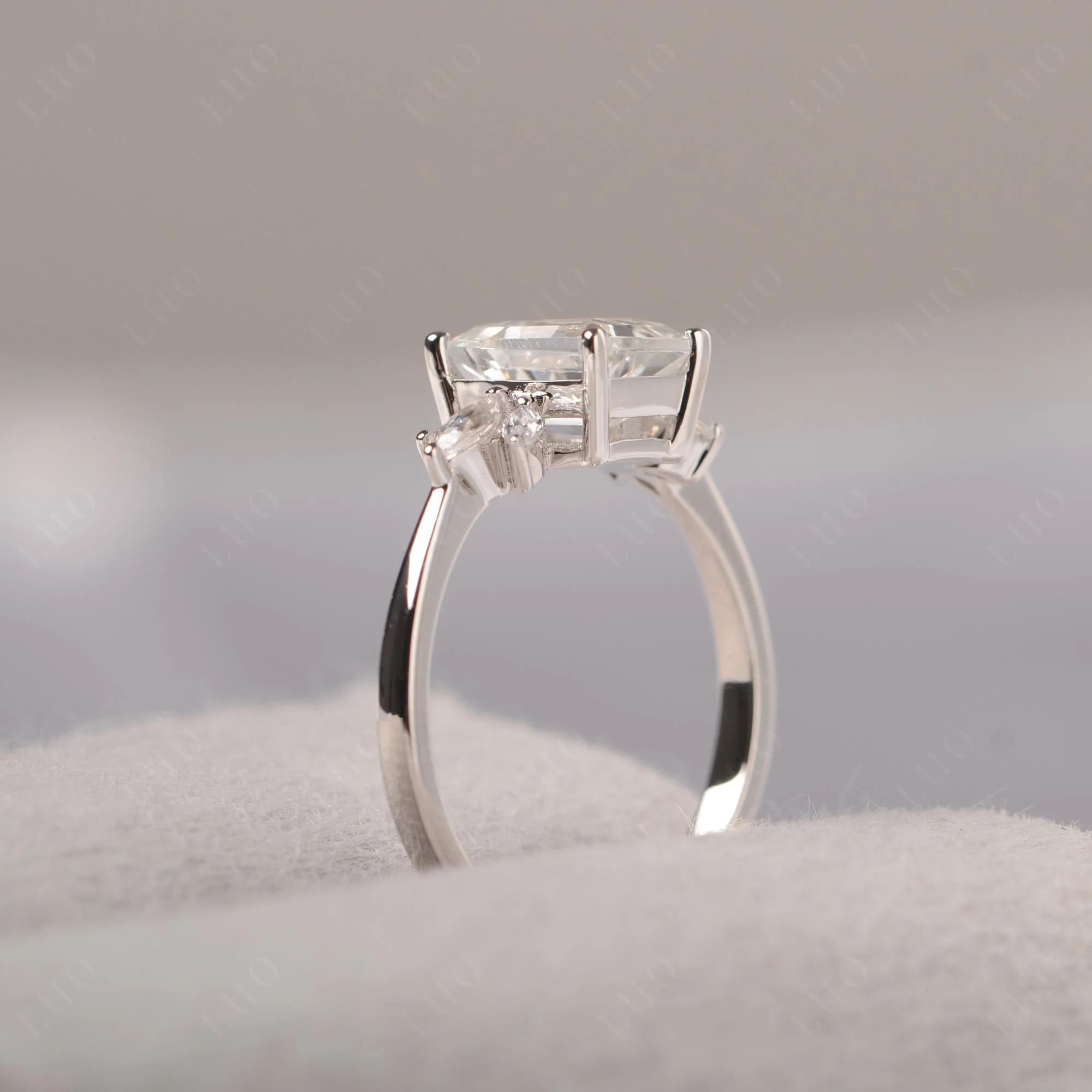 Sunburst Emerald Cut White Topaz Ring - Image 13