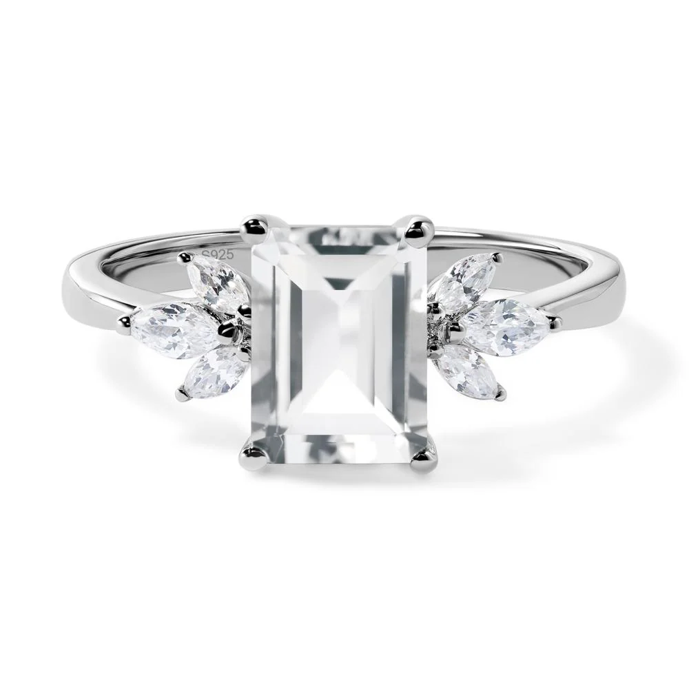 Sunburst Emerald Cut White Topaz Ring - Image 2