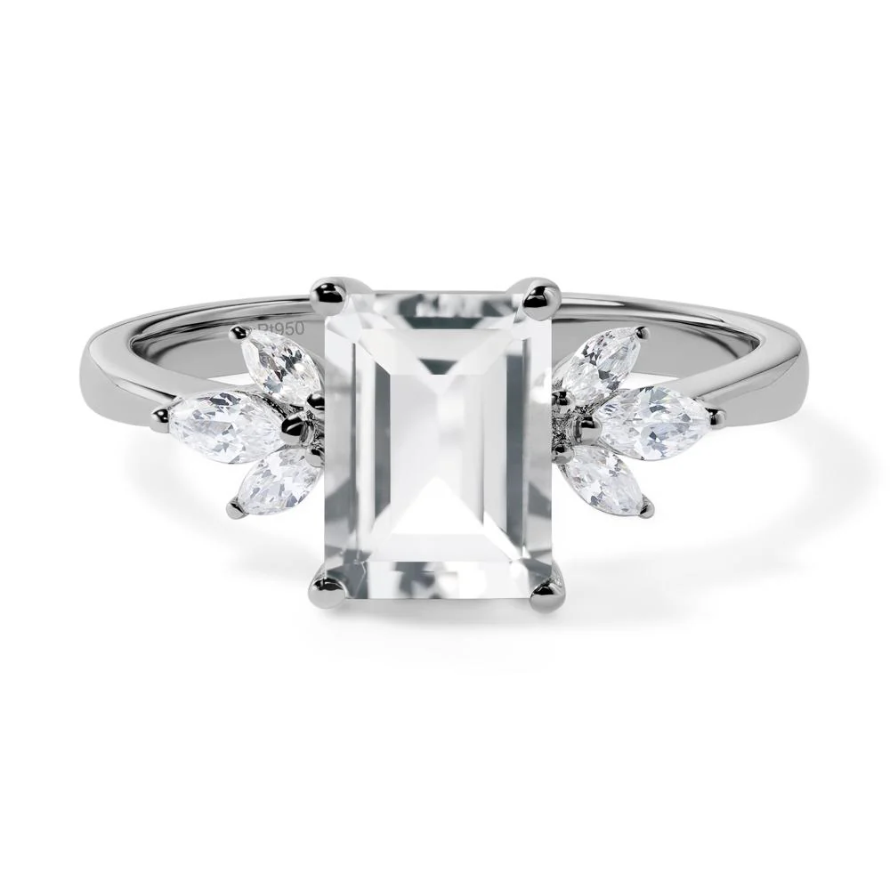 Sunburst Emerald Cut White Topaz Ring - Image 6
