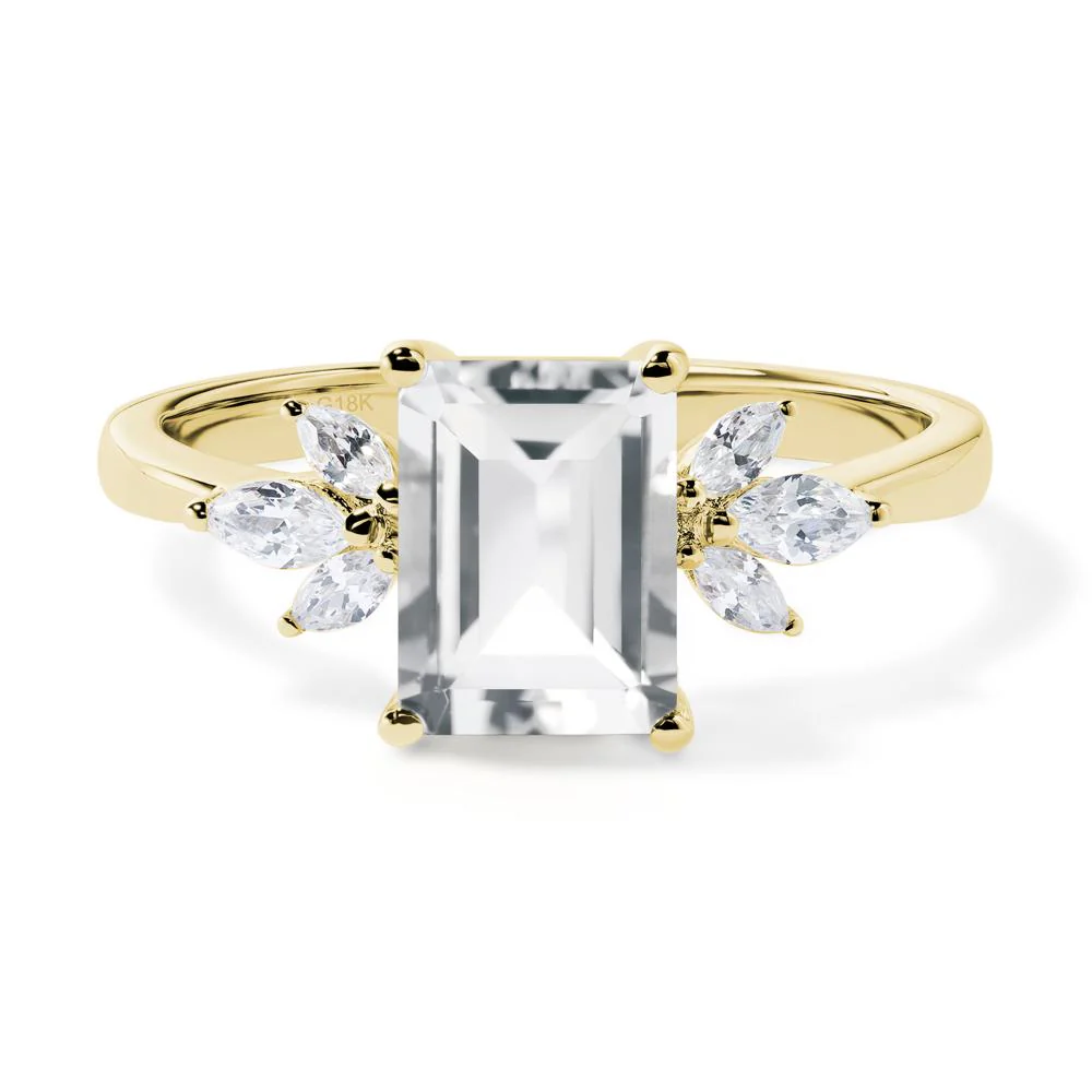 Sunburst Emerald Cut White Topaz Ring - Image 8