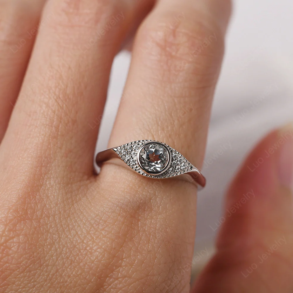White Topaz Milgrain Evil Eye Ring - Image 5
