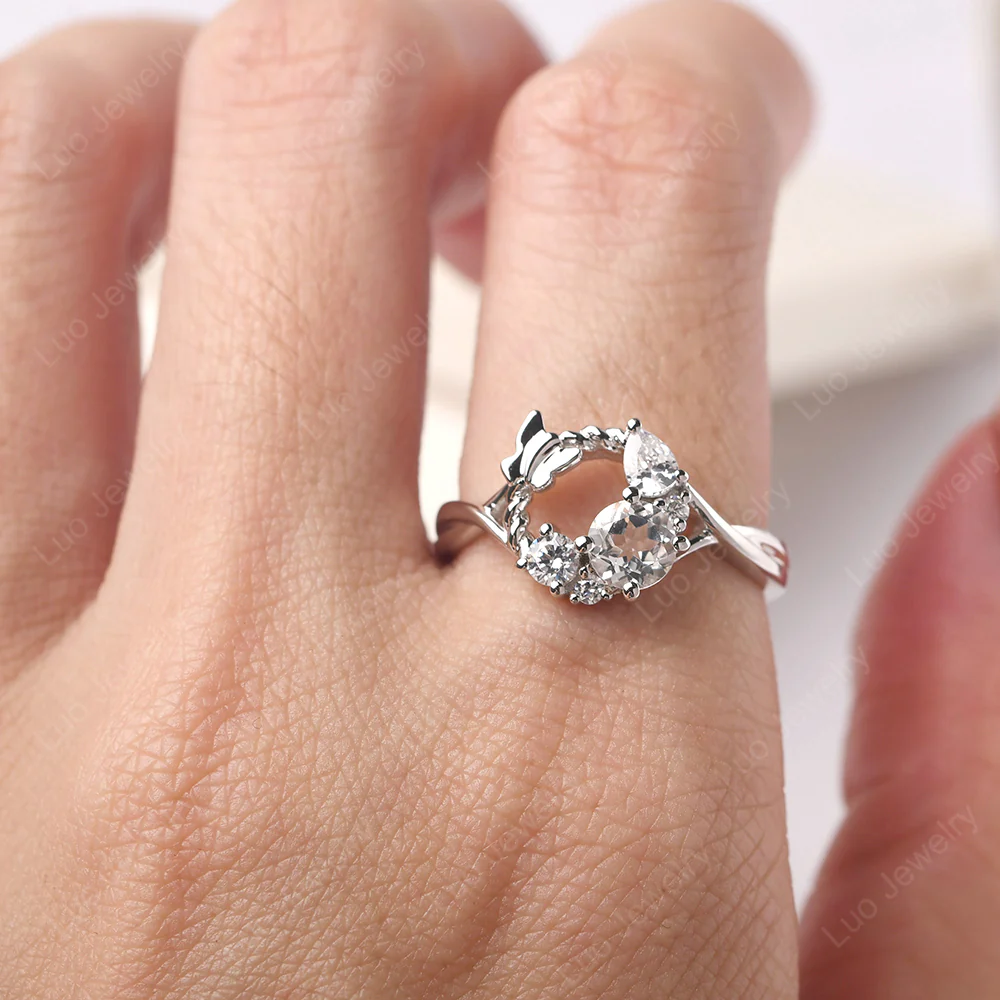 Vine and Butterfly Ring with White Topaz - Image 5