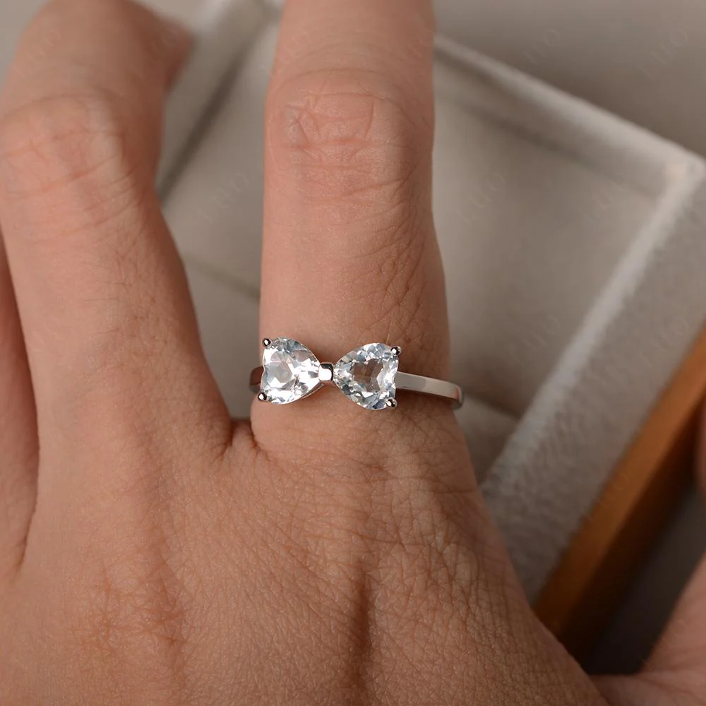Two Stone Heart White Topaz Ring - Image 13