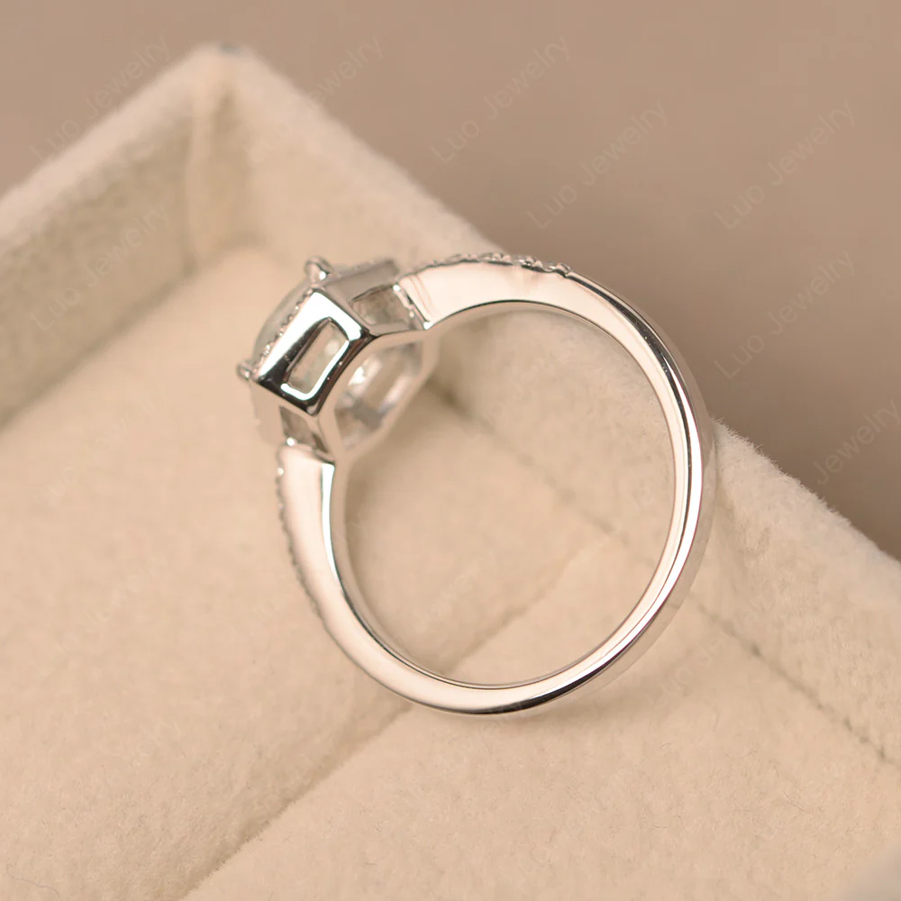 White Topaz Hexagon Halo Engagement Ring - Image 3
