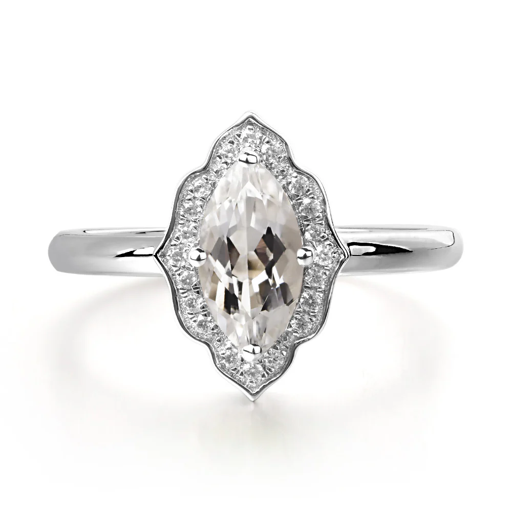 Marquise Cut White Topaz Halo Engagement Ring