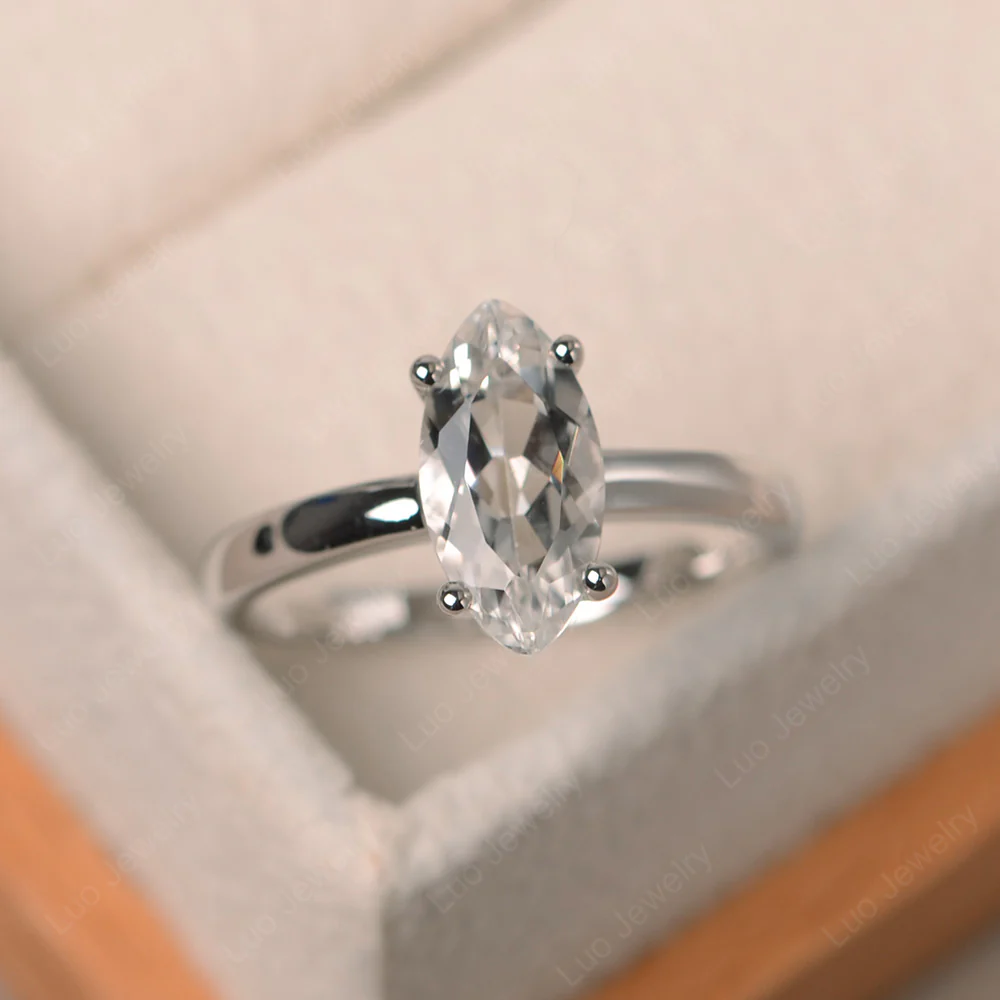 Marquise Cut White Topaz Solitaire Ring
