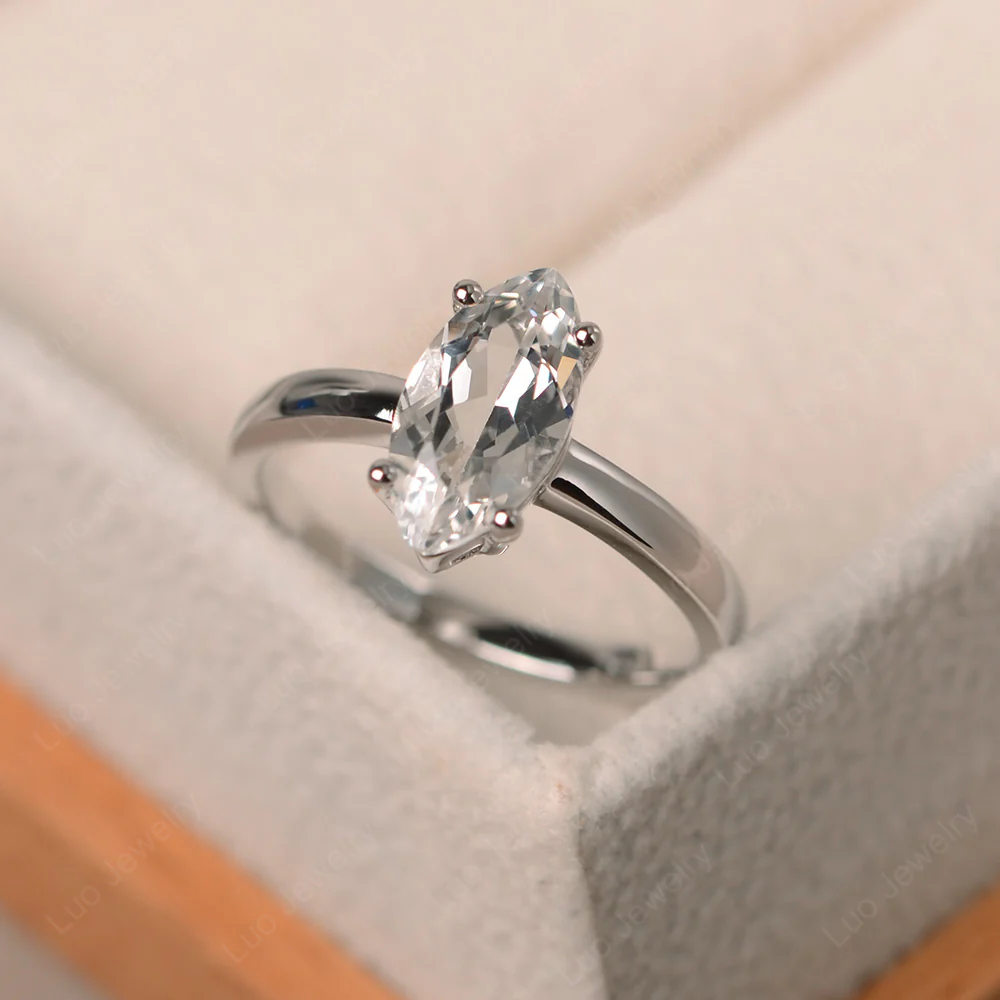 Marquise Cut White Topaz Solitaire Ring - Image 2