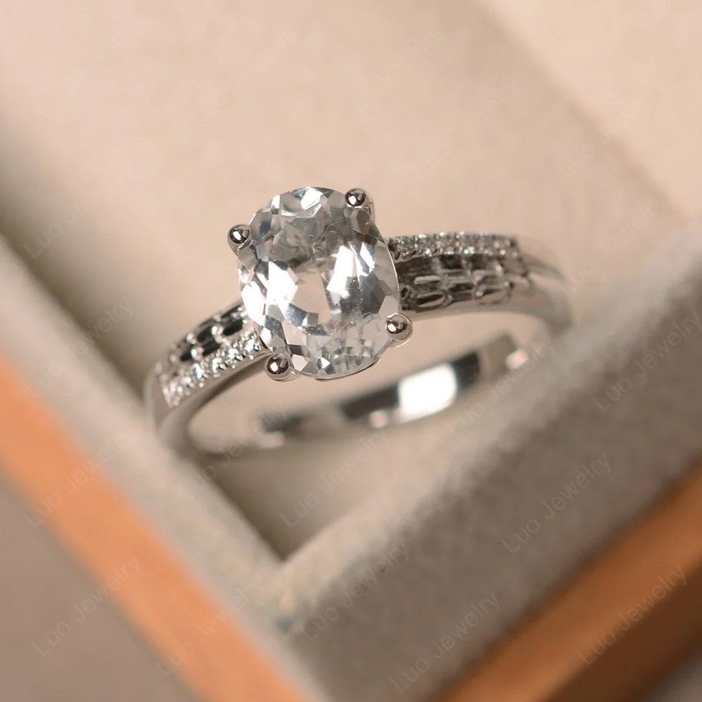 Vintage Style Oval Cut White Topaz Ring