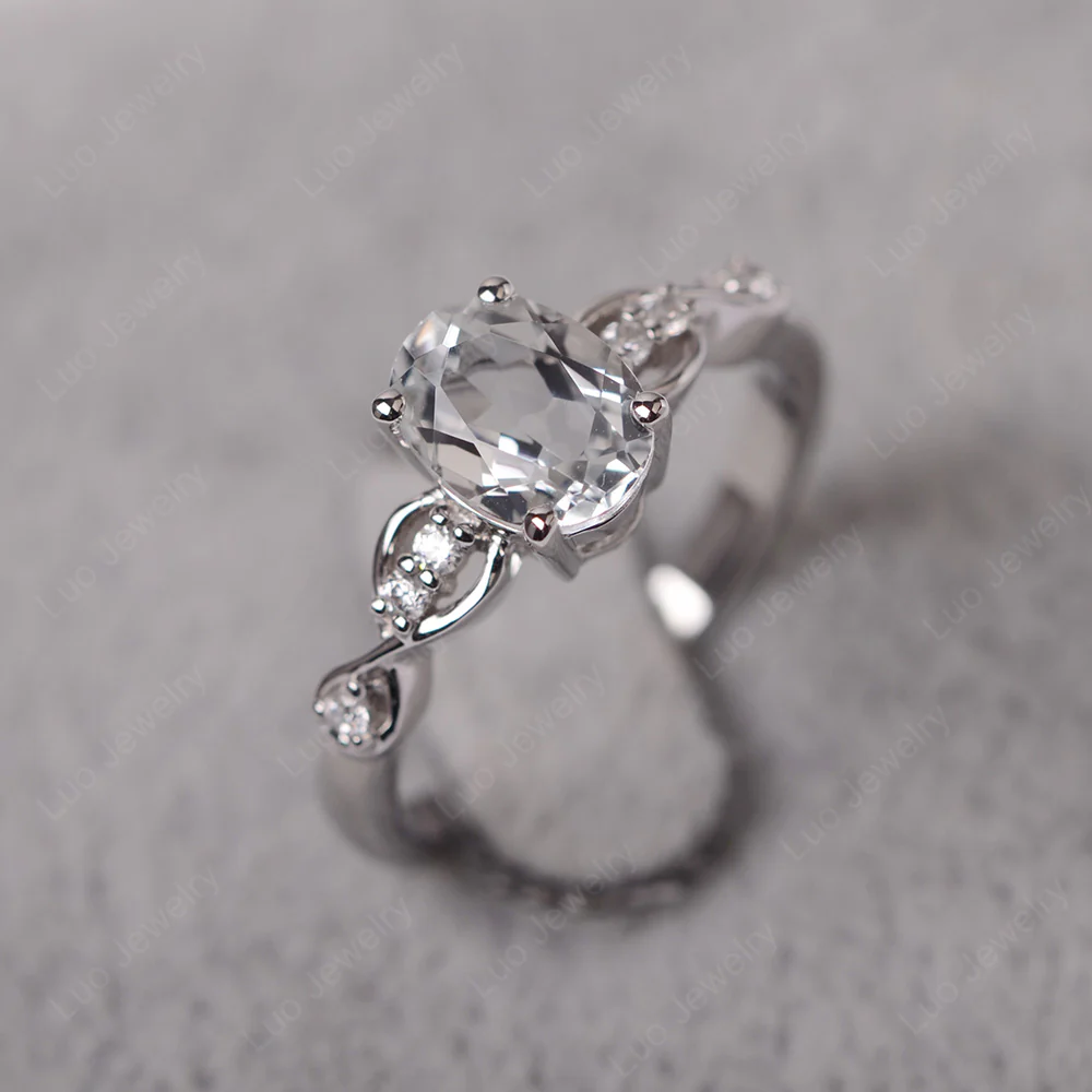 Oval White Topaz Infinity Engagement Ring - Image 2