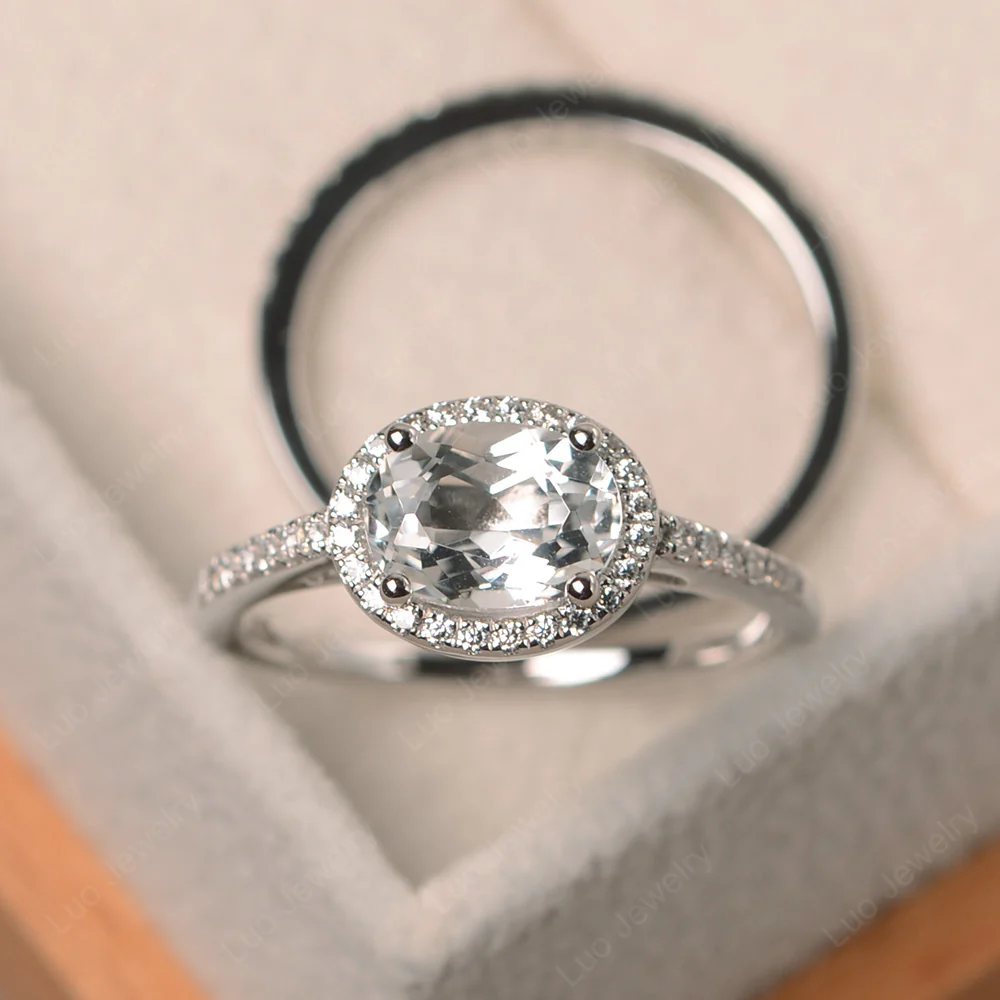 White Topaz Oval Halo Wedding Set