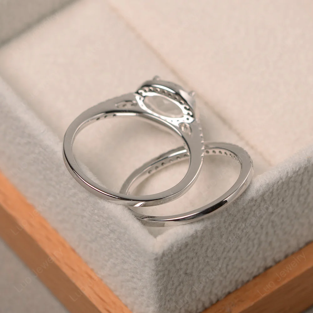 White Topaz Oval Halo Wedding Set - Image 3