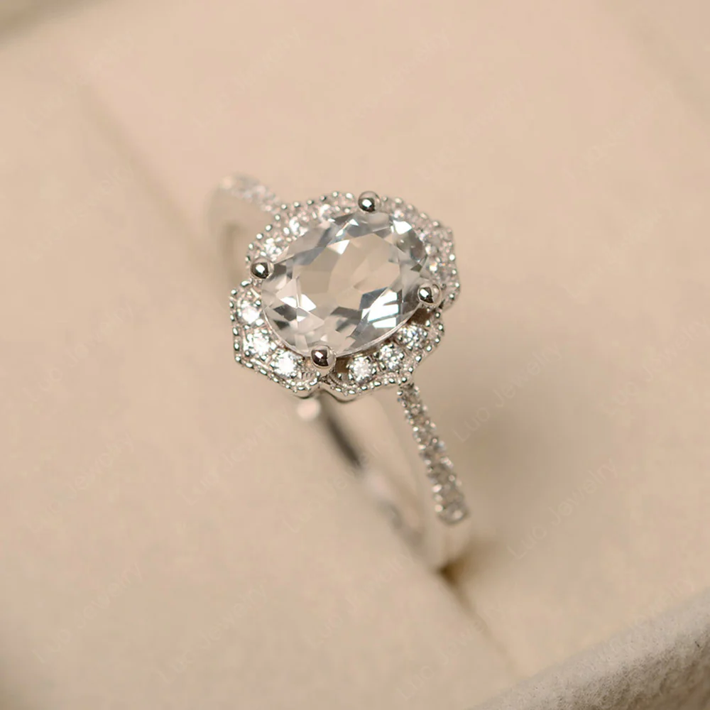 Milgrain Halo White Topaz Engagement Ring - Image 2