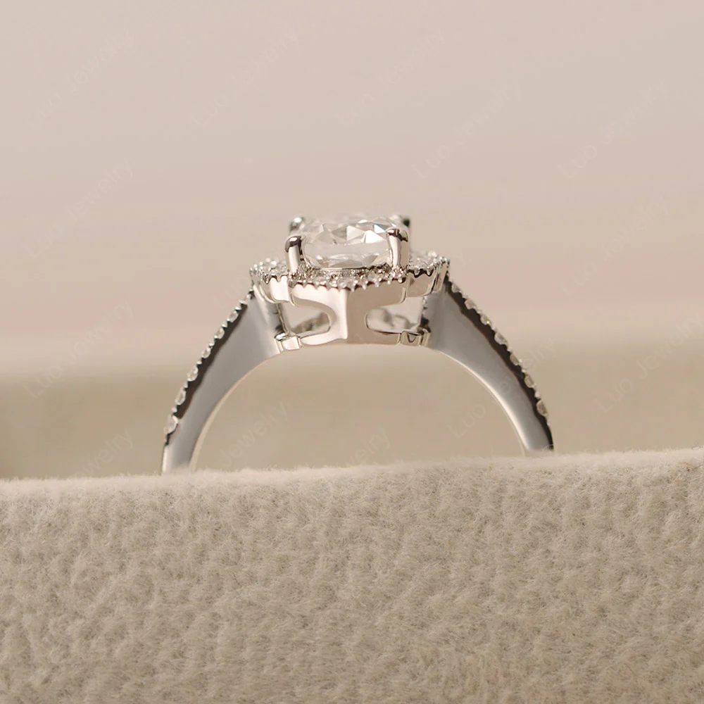 Milgrain Halo White Topaz Engagement Ring - Image 4